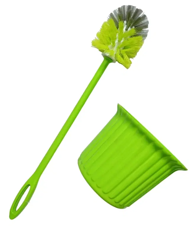 Combo of Plastic Heavy Duty Toilet Brush with Holder, Green, Set of 1