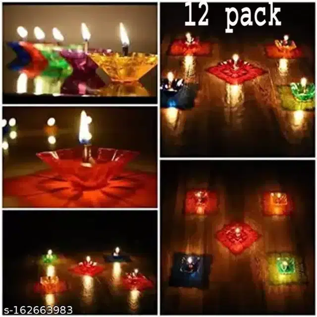 3D Diya Diwali Lights, Multicolor, Pack of 12