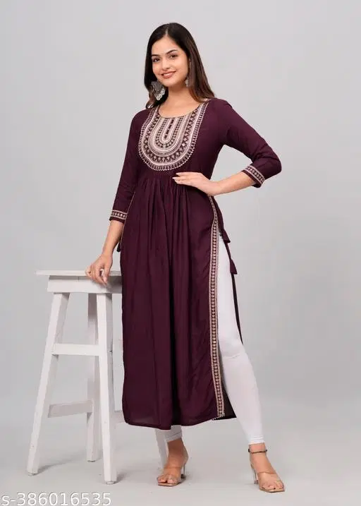 Rayon Kurti for Women, Purple (XXL)