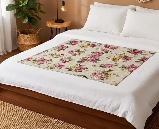 Waterproof Bed Server/Food Mat Red/Yellow Floral