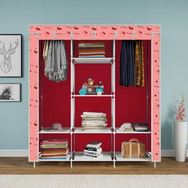 Plastic Printed Collapsible Wardrobe, Red