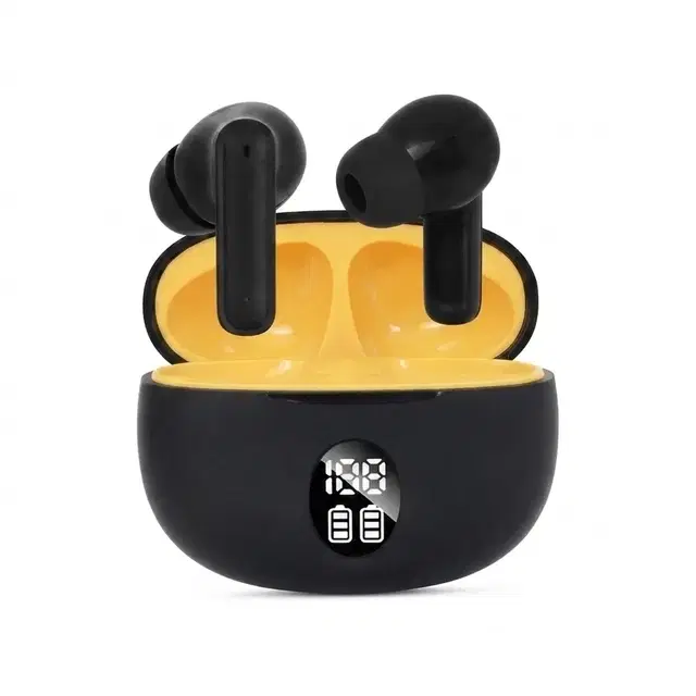 PODS TWS Earbuds with Battery Display (Black/Yellow)