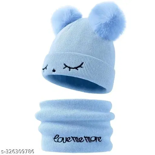 Woolen Cap with Neck Warmer for Kids, Set of 1 (Multicolor)