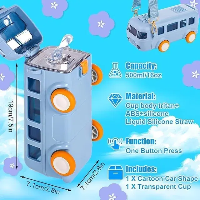 Plastic Bus Shape Sipper Bottle for Kids, Multicolor (1000 ml)