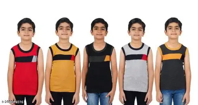 Cotton Vest for Boys, Pack of 5 (Multicolor, 3-4 Years)