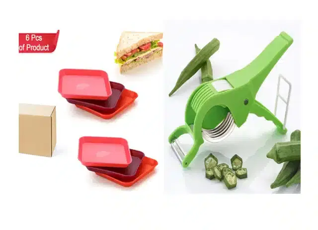 Plastic Dinner Plate & Vegetable Cutter, Set of 7, Multicolor