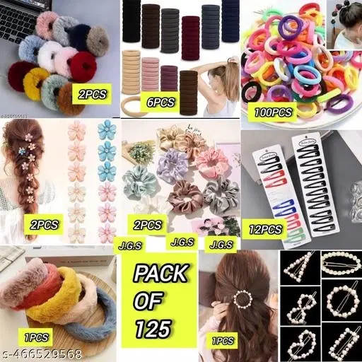Abs Plastic Hair Accessories Combo for Women, Pack of 125 (Pink)