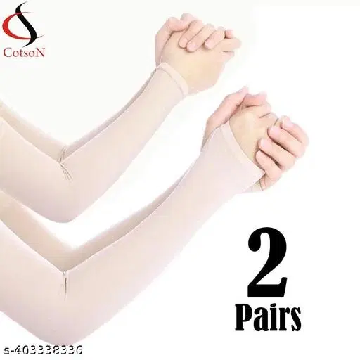 Nylon Arm Sleeves for Men & Women, Set of 2 (Cream)