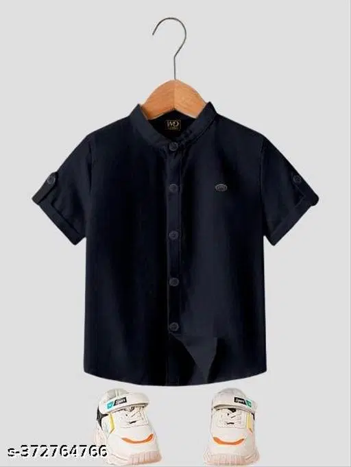 Solid Mandarin Collar Shirt for Boys (Black, 12-13 Years)