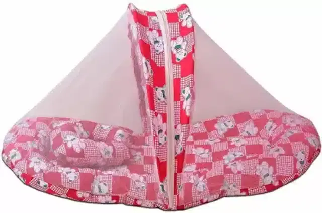 Cotton Washable Mosquito Net with Bedding Set for Kids, Multicolor, Set of 1