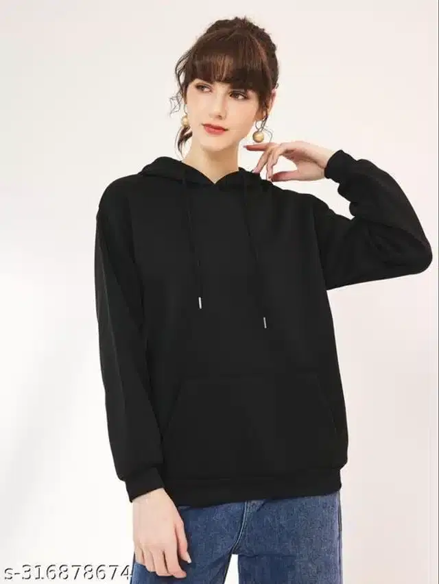 Full Sleeves Hooded Sweatshirt for Women (Black, M)