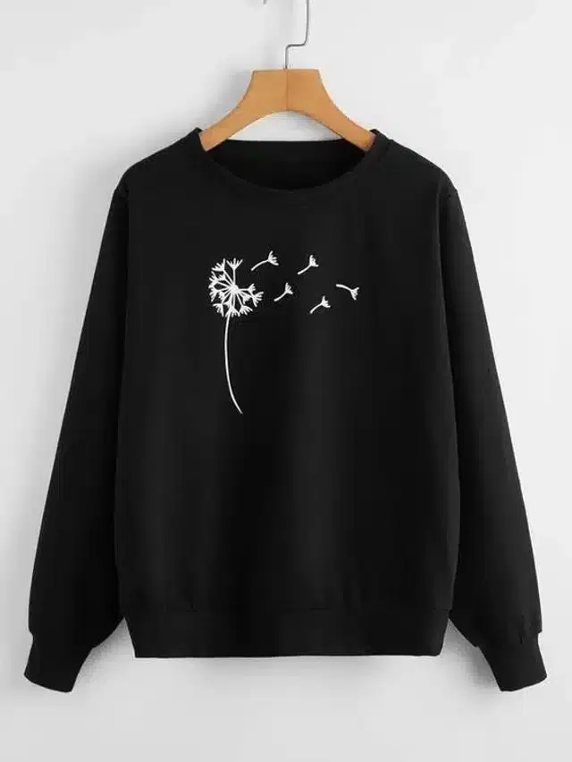 Fleece Full Sleeves Sweatshirt for Women (Black, S)