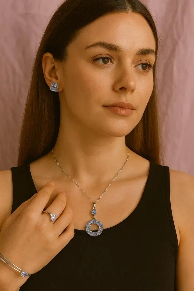 Elegant Silver-Toned Pendant Set for Women