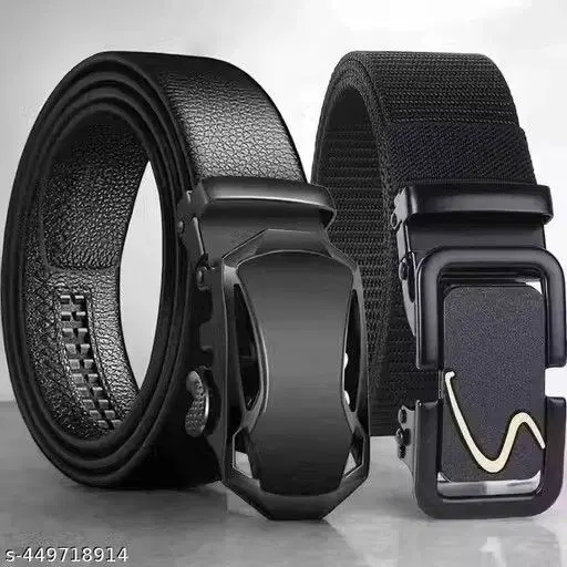 Rexin Belts for Men (Black, Pack of 2)