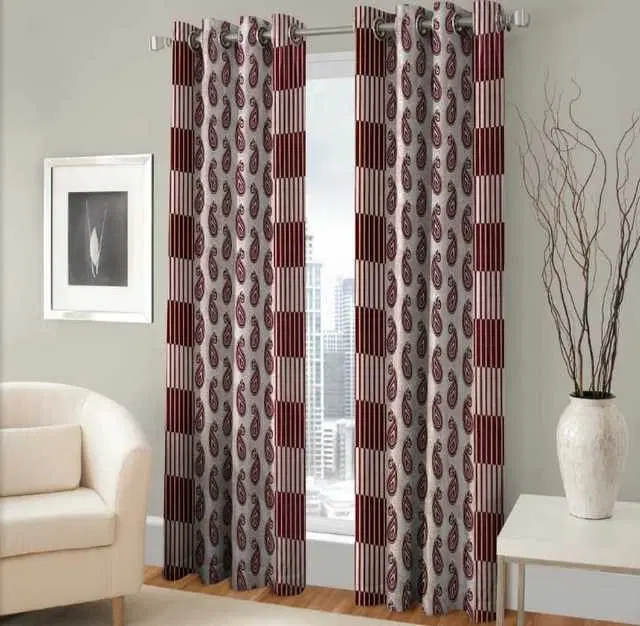 WI Latest Design Beautiful Curtains, Set of 2, Red, 7Ft X 4Ft, W-50