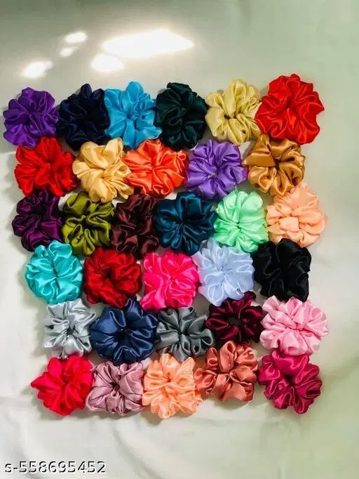 Scrunchies for Women (Red, Pack of 12)
