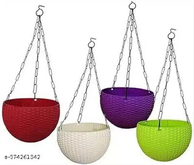 Hanging Flower Pots with Metal Chain, Multicolor, Pack of 4
