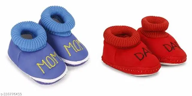 Booties for Infants, Pack of 2 (Blue & Red, 0-3 Months)