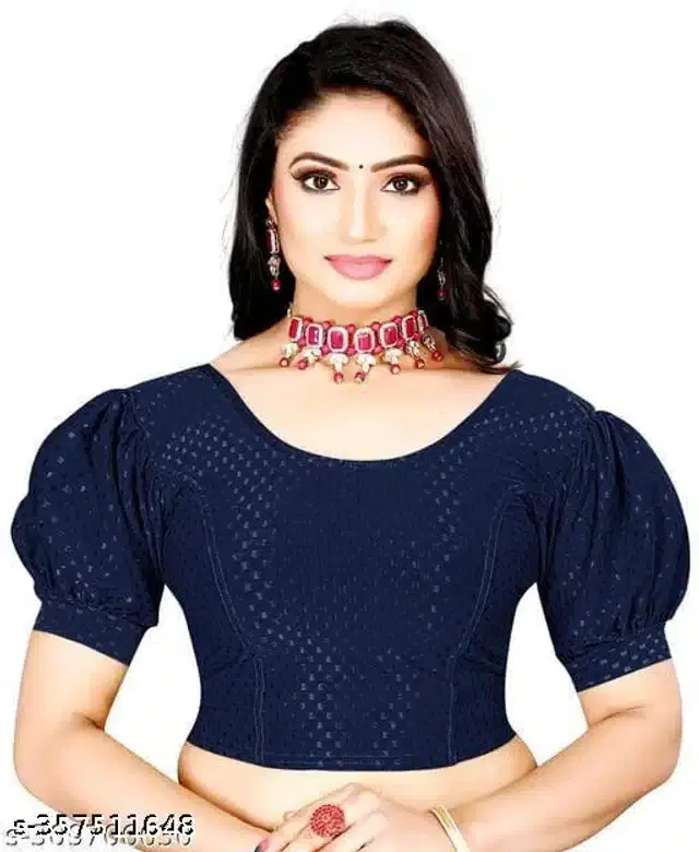 Half Sleeves Blouse for Women (Navy Blue, 28 Alterable)