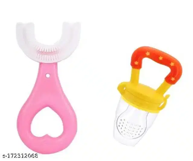 Silicone Nibbler with Toothbrush for Infants, Multicolor, Set of 2