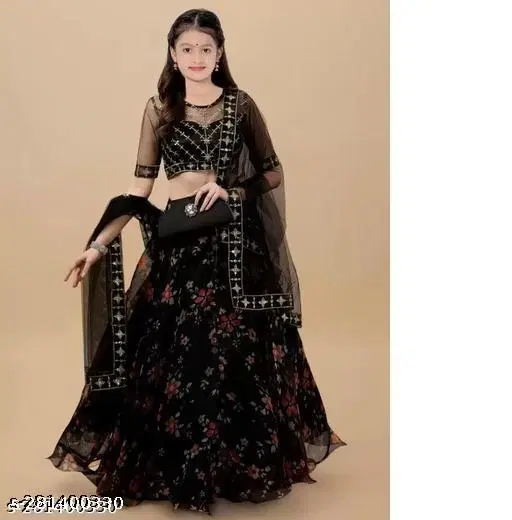 Lehenga Choli for Girls (Black, 7-8 Years)