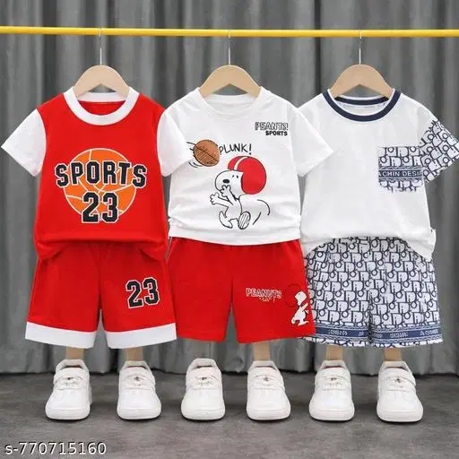 Printed Cotton T-Shirt & Shorts Set for Boys, Pack of 3 (White, 3-6 Months)