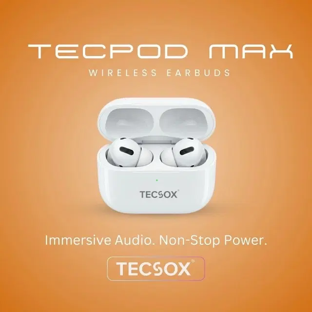 TecSox Tecpod | Max White Bluetooth Earbuds With 10 mm Deep Bass Driver & Comfortable Fit | IPX 4 Water Resistant | 30-Hour Playtime