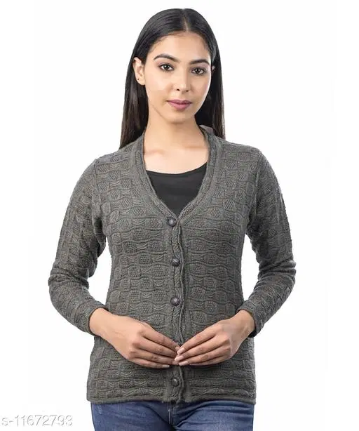 Acrylic Solid Sweater for Women (Grey, L)