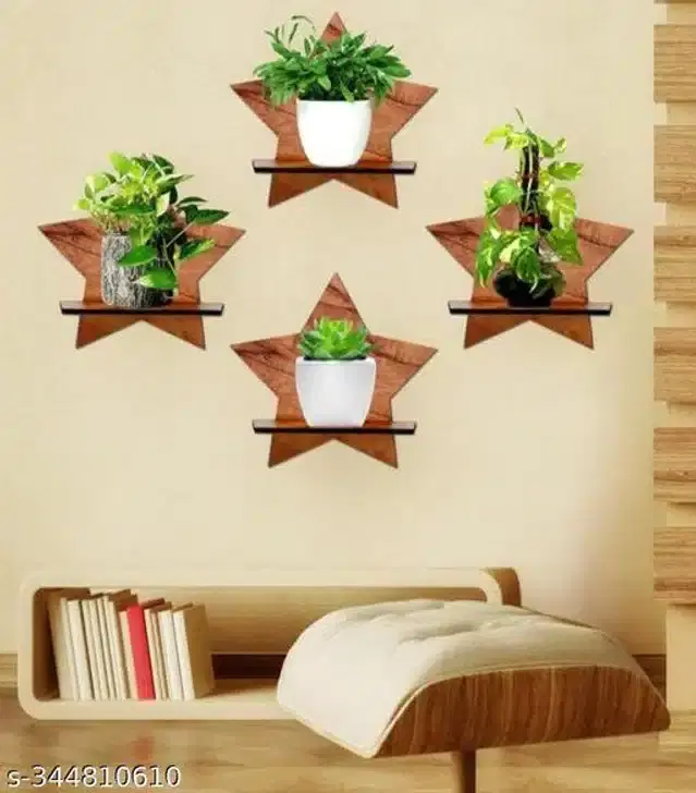 Wooden Designer Wall Shelves, Brown, Set of 4