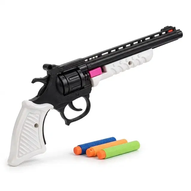 Black Revolver Toy Gun With Colorful Darts