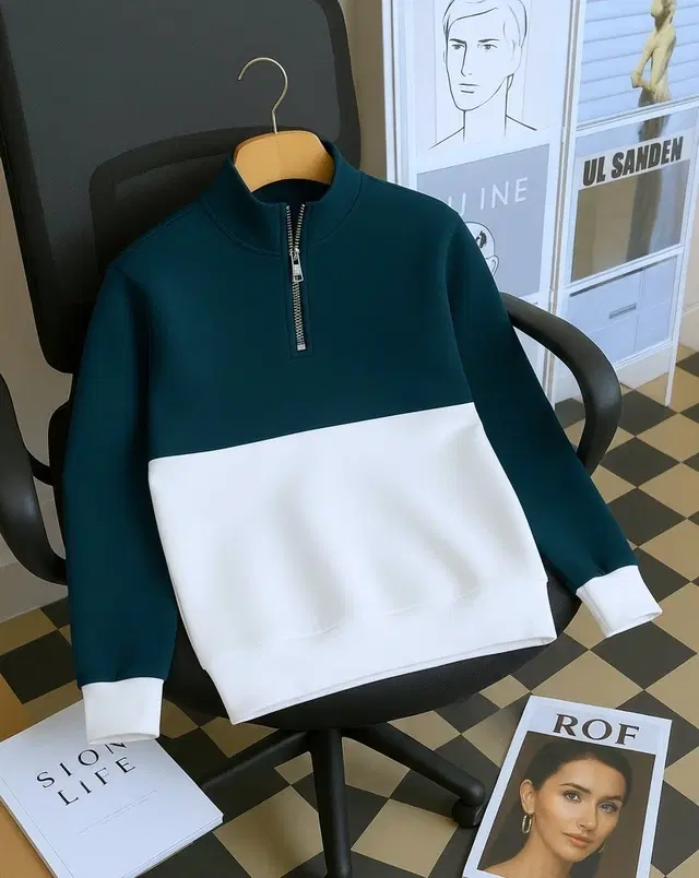 Cotton Blend Colorblocked Sweatshirt for Men, Green (M)