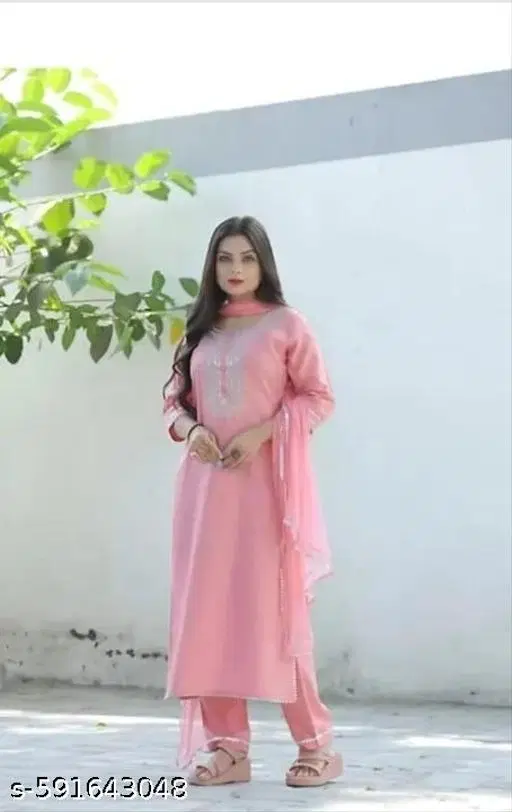 Rayon Slub Kurta Set for Women (Pink, S)