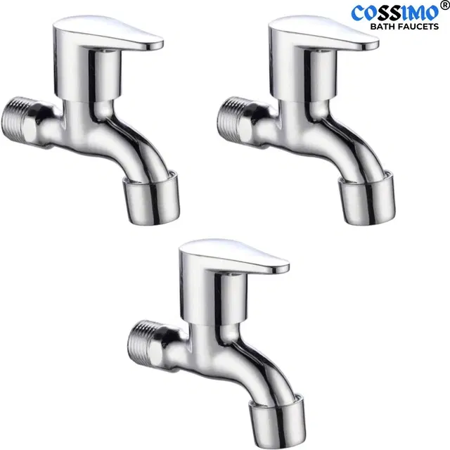 Stainless Steel Polo Bib Cock Tap with Wall Flange, Silver, Set of 3