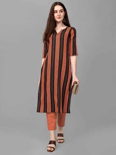Cotton Blend Kurti for Women (Orange, M)