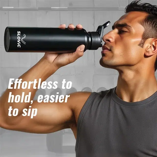 Slovic Stainless Steel Water Bottle, Black, 1 L