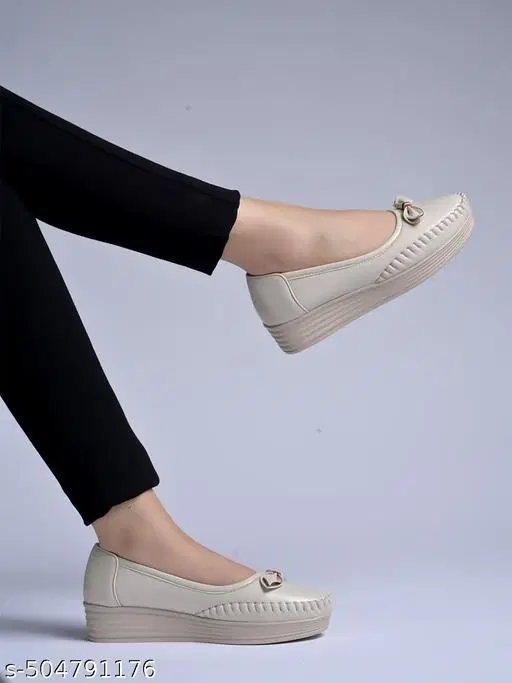 Solid Synthetic Loafers for Women (Cream, IND-7)