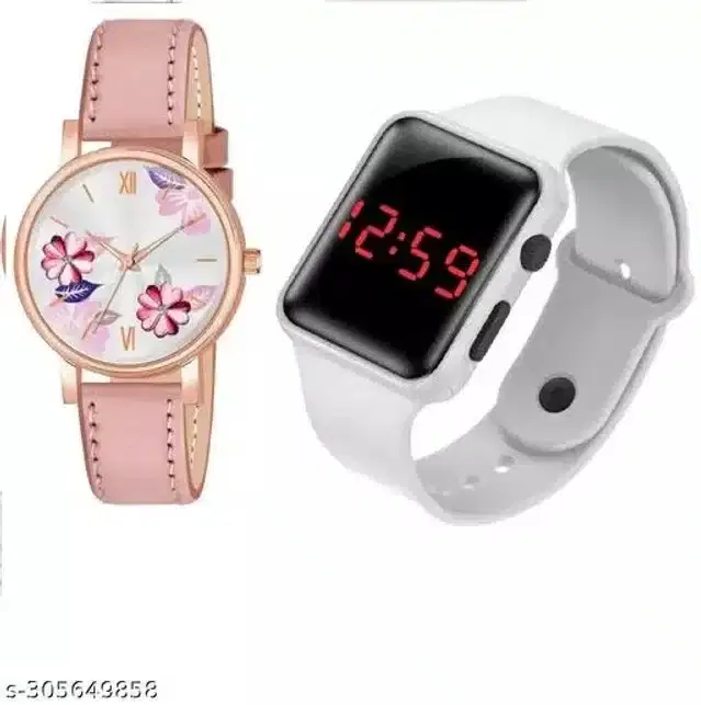 Analog with Digital Watch for Women, Pack of 2 (Multicolor)