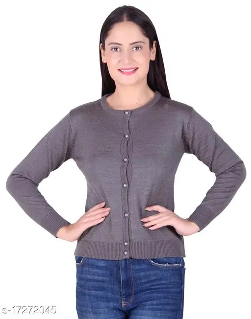 Acrylic Solid Sweater for Women (Grey, M)
