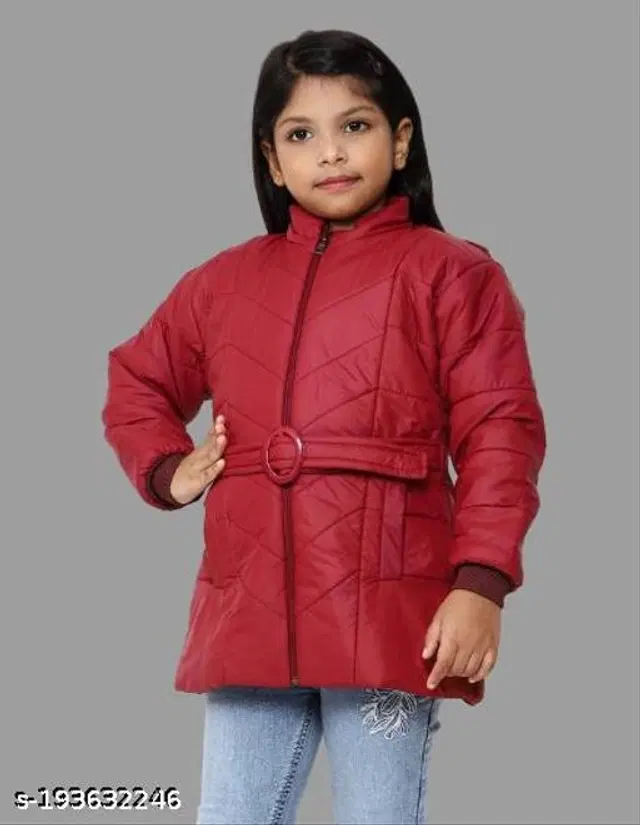 Polyester Jacket for Girls (Maroon, 2-3 Years)