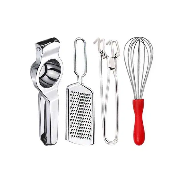 Oc9 Stainless Steel Lemon Squeezer & Cheese Grater & Pakkad & Egg Whisk Kitchen Tool Set, O-53