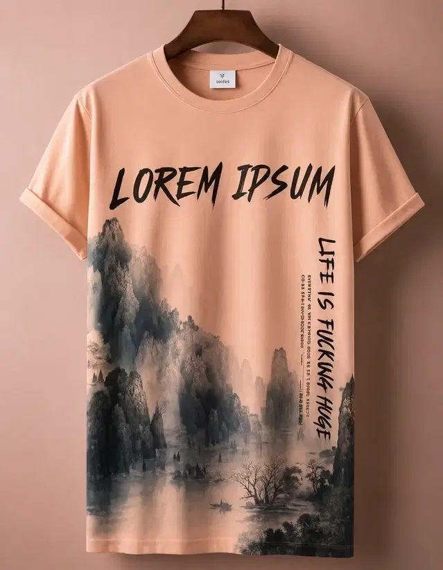 Chest Print Polyester T-Shirts for Men, Pink (L)