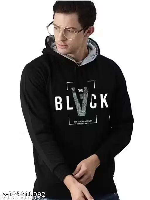 Inverted A Printed Fleece Hoodie for Men, Black (XL)