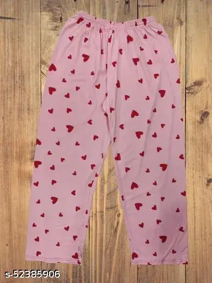 Fancy Ladies Printed Night Pajama, Pink (S)