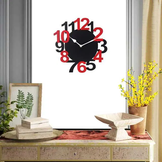Jaipur Crafts Wooden Wall Clock, Red and Black, 11 Inch, N-2