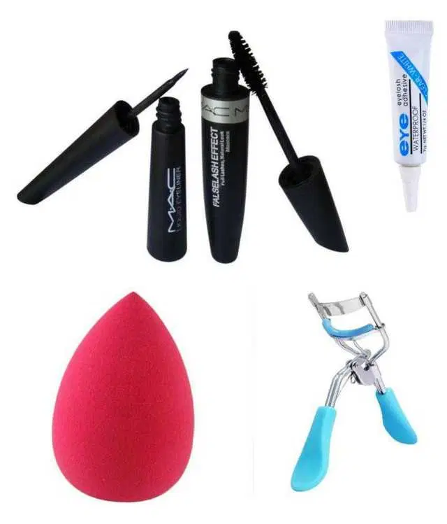 Lenon Mascara Eyeliner Beauty Blender Eyelash Glue Eyelash Curler, Pack of 5, S-79