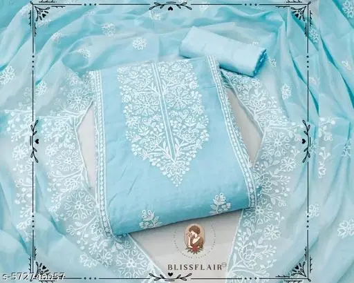 Cotton Punjabi/All Over Suits Semi-Stitched Suits for Women (Aqua Blue, Un Stitched)