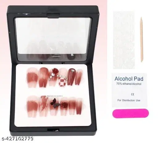 Kamz's Fake Nails Nail Extension Kit - Quick Fix Press On Nails, Aesthetic Acrylic Stick on Nails, Reusable, 12pcs Nails Set for Girls & Kids