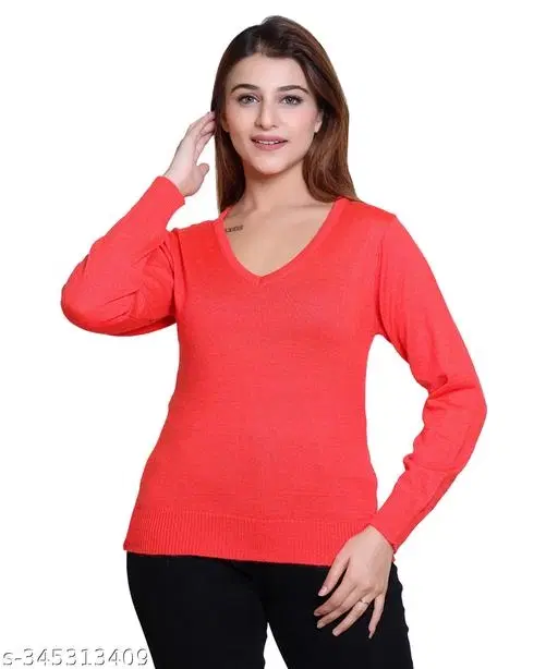 Acrylic Solid Sweater for Women (Red, M)