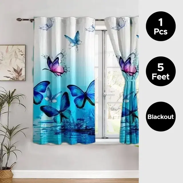 Blue Butterflies Designed Digital Printed Window Curtain 5ft pack of 1