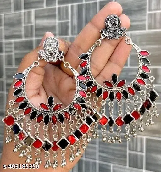 Fashionable Oxidised Earring, Meenakari Earring